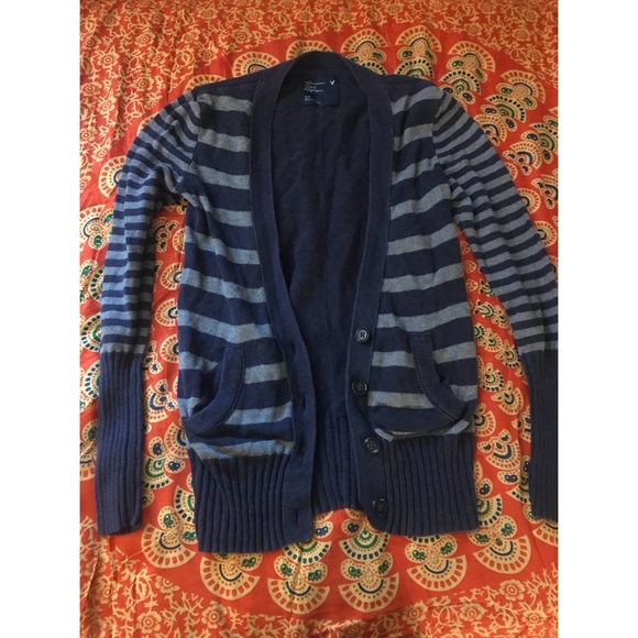 American Eagle Navy Striped Cardigan - Picture 2 of 2
